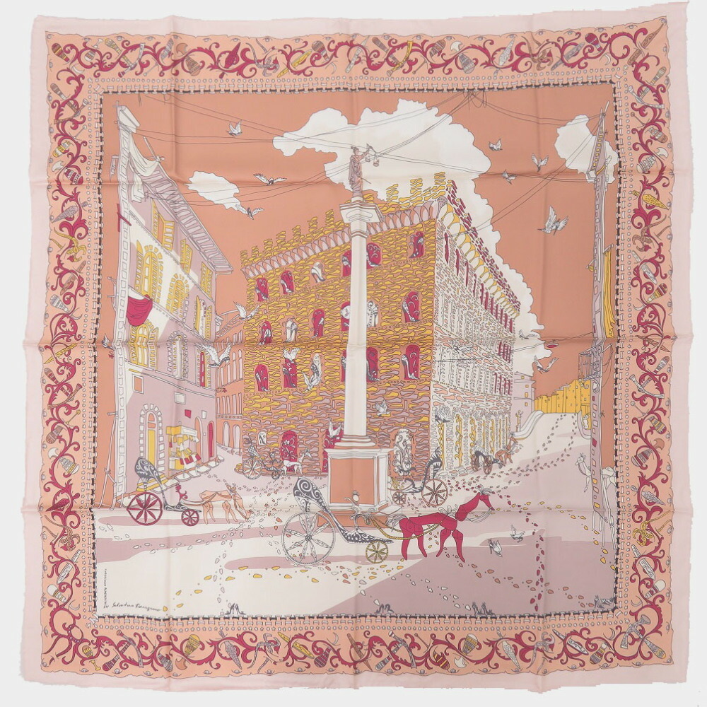 Ferragamo Silk Pink Purple Multicolor Scarf